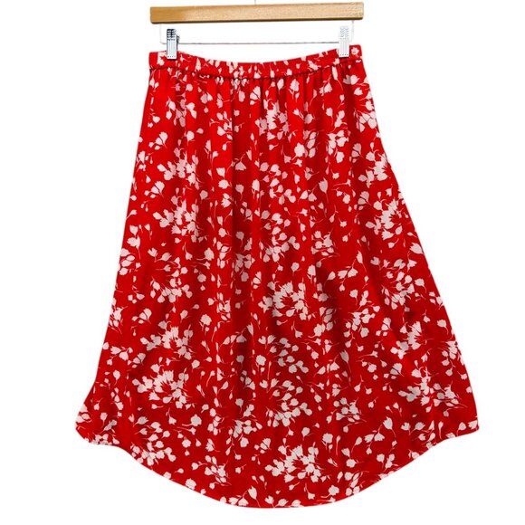 J.CREW Faux Wrap Midi Skirt Womens Red Floral Pull On Elastic Waist Size S - Picture 2 of 8